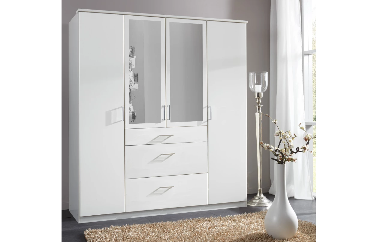 Šatní skříň se zrcadlem Click, 91 cm, bílá/prkenný dub 35