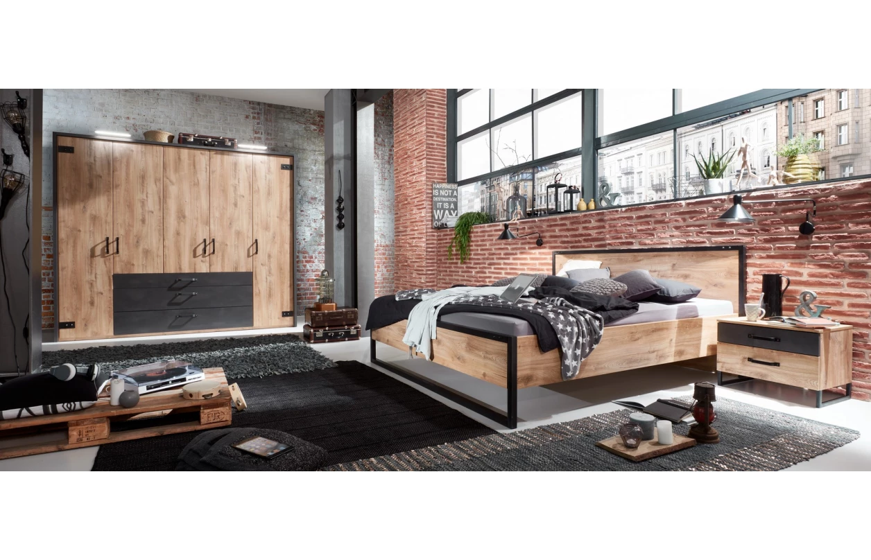 Šatní skříň Detroit, 250 cm, prkenný dub/antracitová ocel 2