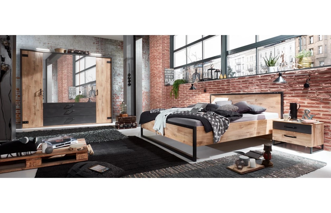 Šatní skříň Detroit, 250 cm, prkenný dub/antracitová ocel 3
