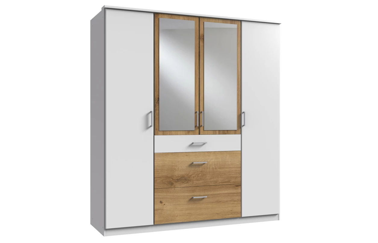 Šatní skříň se zrcadlem Click, 135 cm, bílá/dub sonoma 25