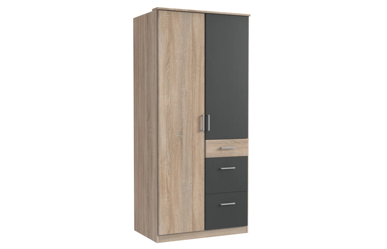 Šatní skříň se zrcadlem Click, 135 cm, bílá/dub sonoma 40