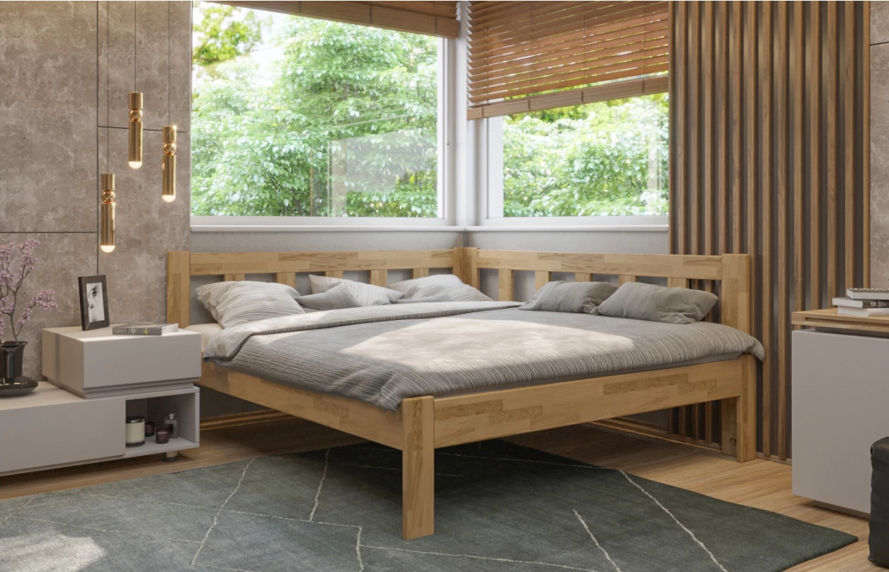 Rohová postel se zástěnou vpravo Tema P 180x200 cm, přírodní buk 5