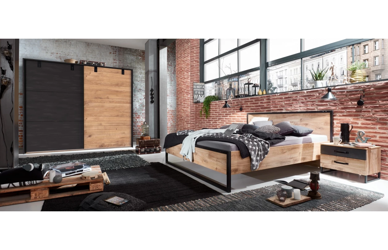 Set nočních stolků (2 ks) Detroit, prkenný dub/antracitová ocel 7