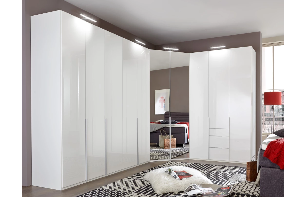 Šatní skříň se zásuvkami New York D, 135 cm, bílá/bílý lesk 19
