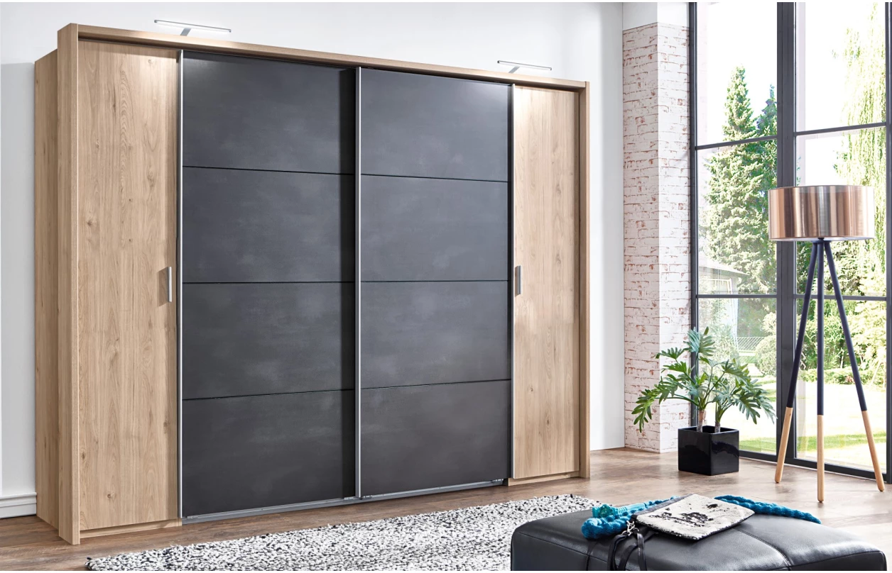 Šatní skříň Lotto, 270 cm, dub hickory/antracitová ocel 1