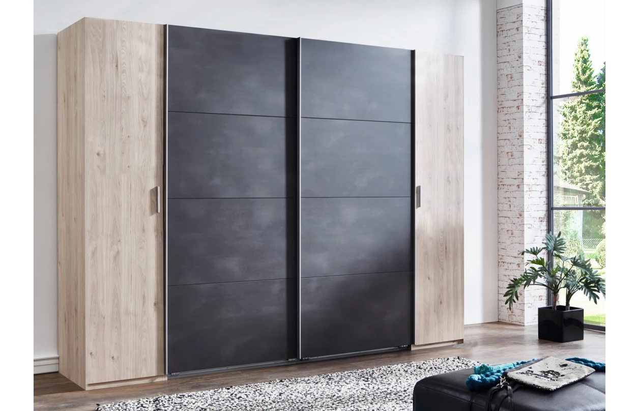 Šatní skříň Lotto, 270 cm, dub hickory/antracitová ocel 2