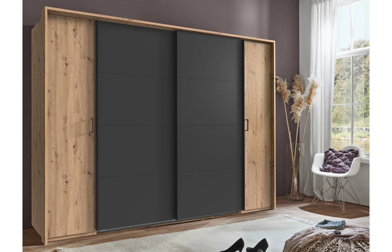 Šatní skříň Lotto, 270 cm, dub hickory/antracitová ocel 3