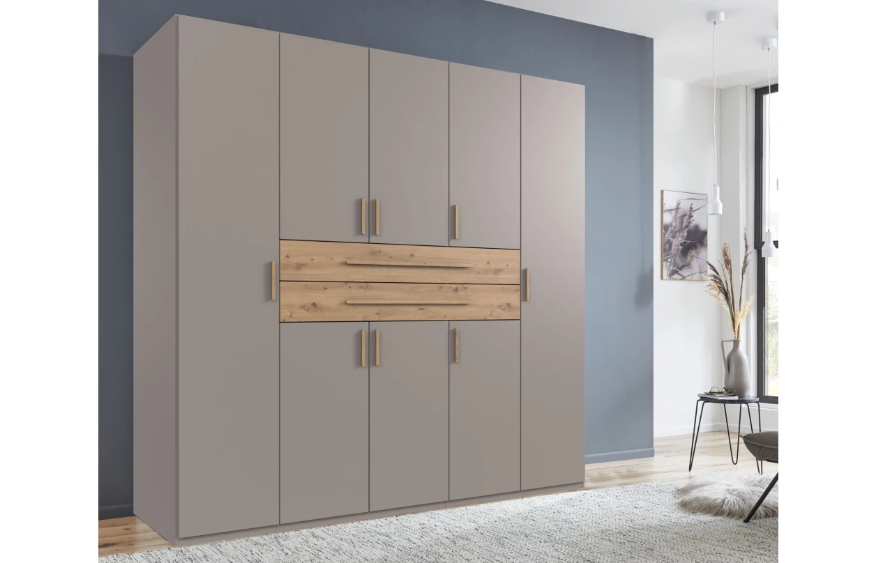 Šatní skříň se zásuvkami Digit, 225 cm, béžová kašmír/dub artisan 10
