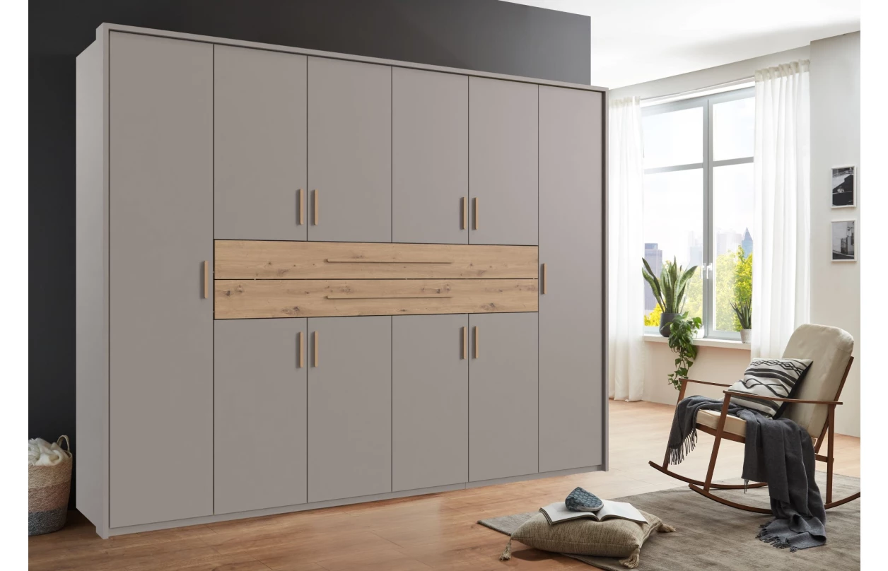 Šatní skříň se zásuvkami Digit, 225 cm, béžová kašmír/dub artisan 11