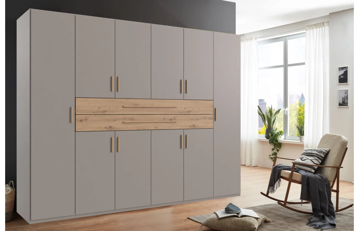 Šatní skříň se zásuvkami Digit, 225 cm, béžová kašmír/dub artisan 12