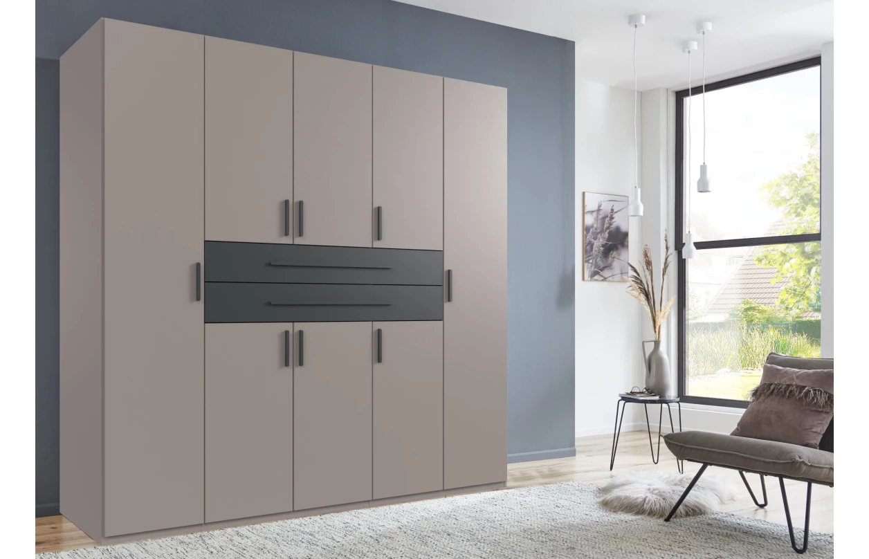 Šatní skříň se zásuvkami Digit, 225 cm, béžová kašmír/dub artisan 27