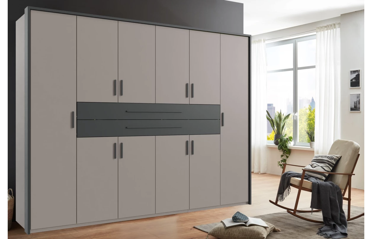Šatní skříň se zásuvkami Digit, 225 cm, béžová kašmír/dub artisan 28