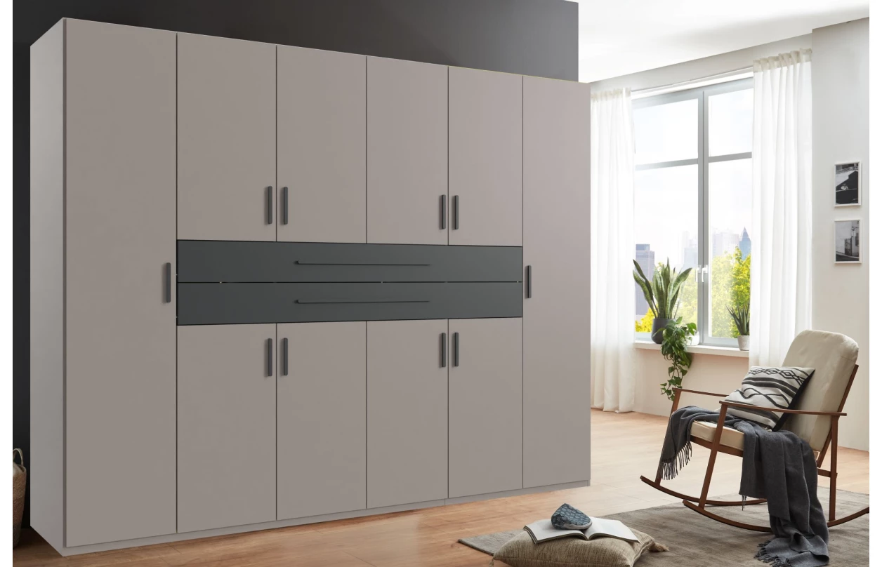 Šatní skříň se zásuvkami Digit, 225 cm, béžová kašmír/dub artisan 29