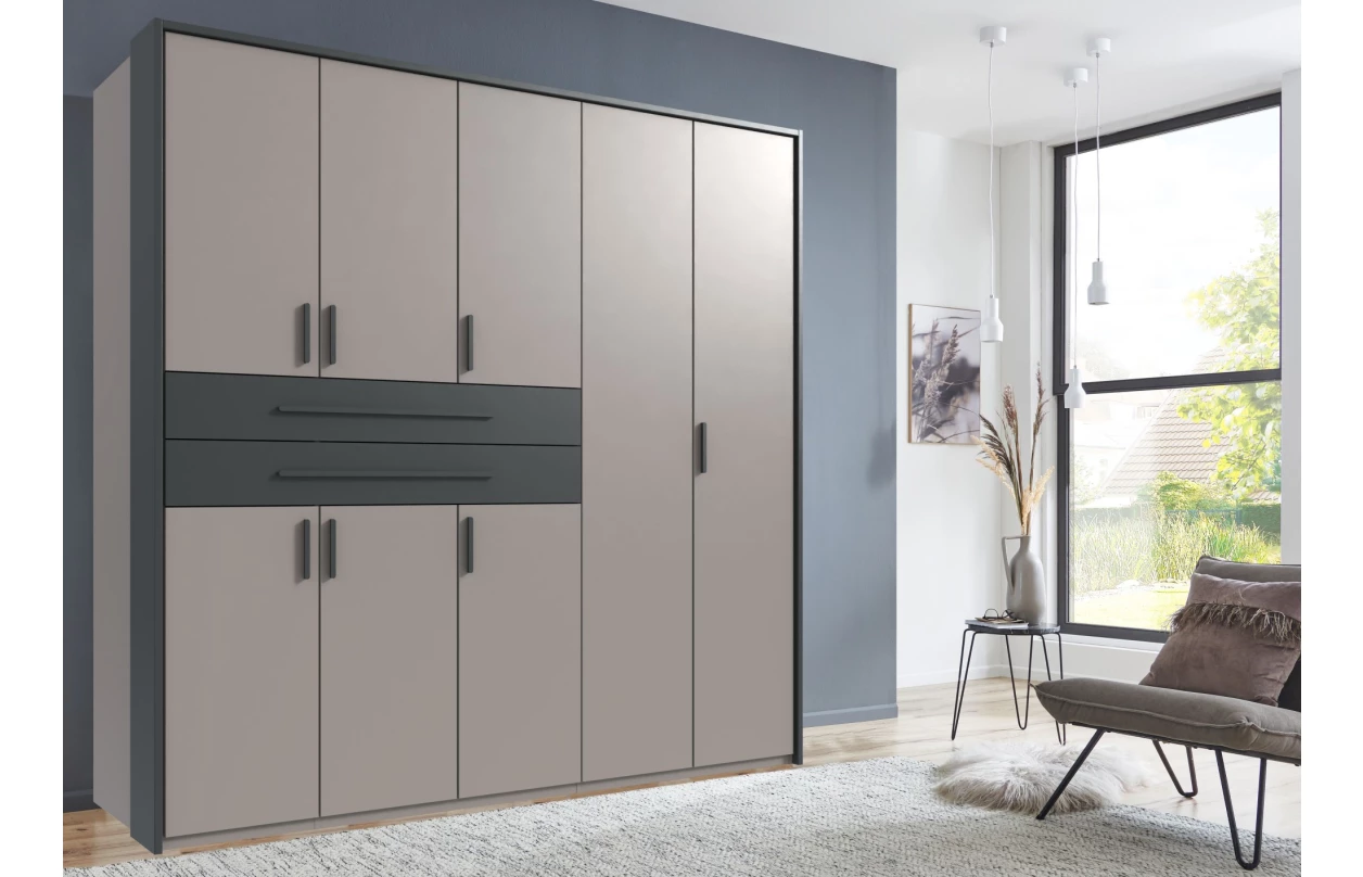 Šatní skříň se zásuvkami Digit, 225 cm, béžová kašmír/dub artisan 30