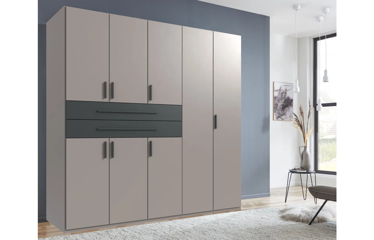 Šatní skříň se zásuvkami Digit, 225 cm, béžová kašmír/dub artisan 31