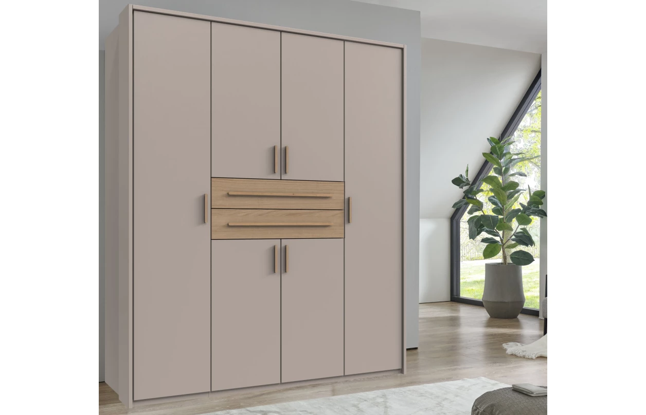 Šatní skříň se zásuvkami Digit, 225 cm, béžová kašmír/dub artisan 42