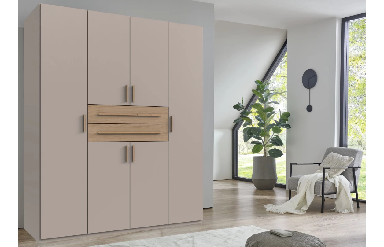 Šatní skříň se zásuvkami Digit, 225 cm, béžová kašmír/dub artisan 43