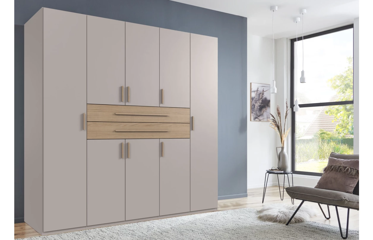 Šatní skříň se zásuvkami Digit, 225 cm, béžová kašmír/dub artisan 45