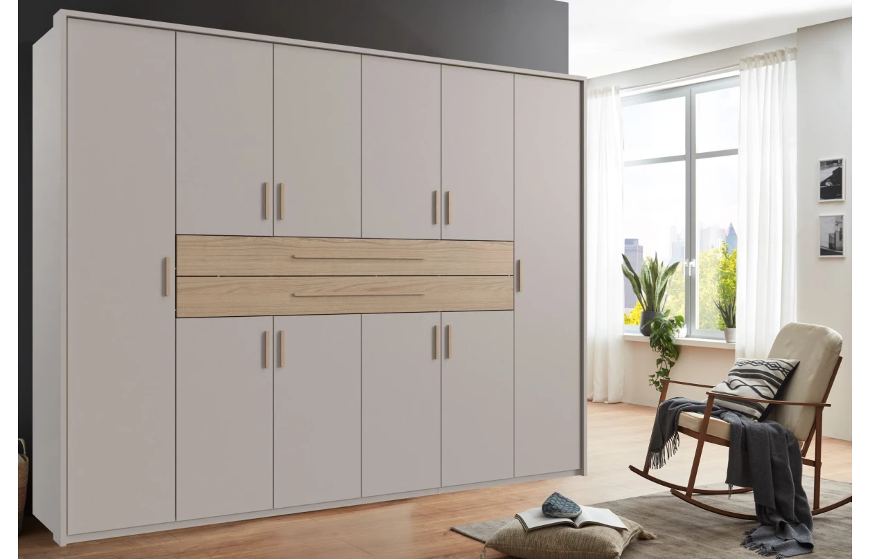 Šatní skříň se zásuvkami Digit, 225 cm, béžová kašmír/dub artisan 46