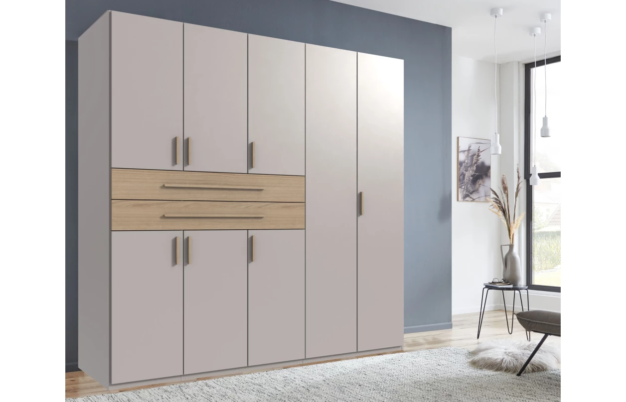 Šatní skříň se zásuvkami Digit, 225 cm, béžová kašmír/dub artisan 48
