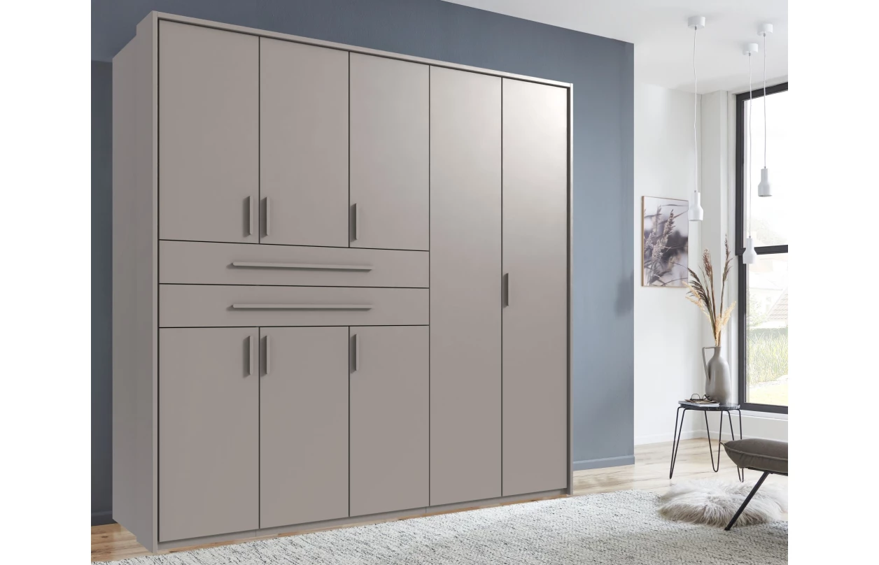 Šatní skříň se zásuvkami Digit, 225 cm, béžová kašmír/dub artisan 65
