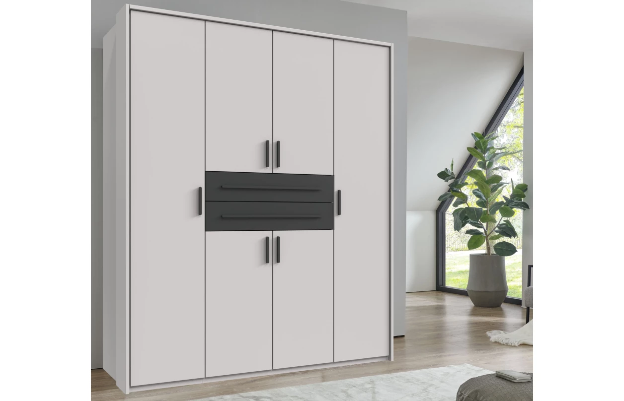Šatní skříň se zásuvkami Digit, 225 cm, béžová kašmír/dub artisan 76