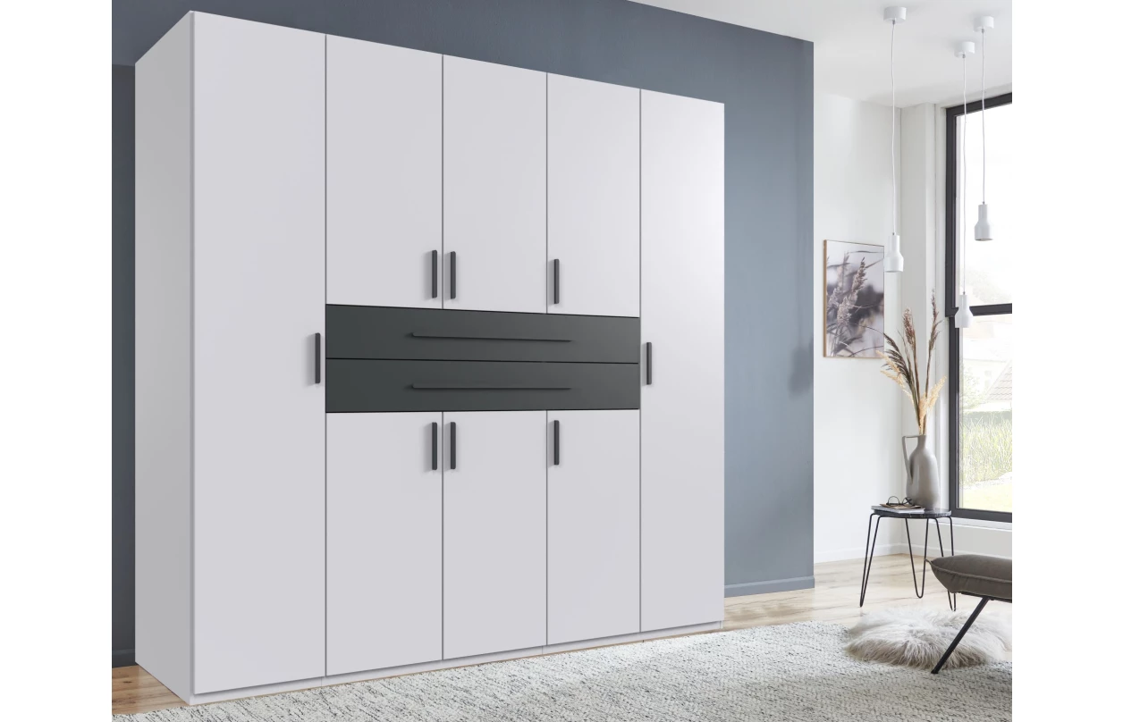 Šatní skříň se zásuvkami Digit, 225 cm, béžová kašmír/dub artisan 79