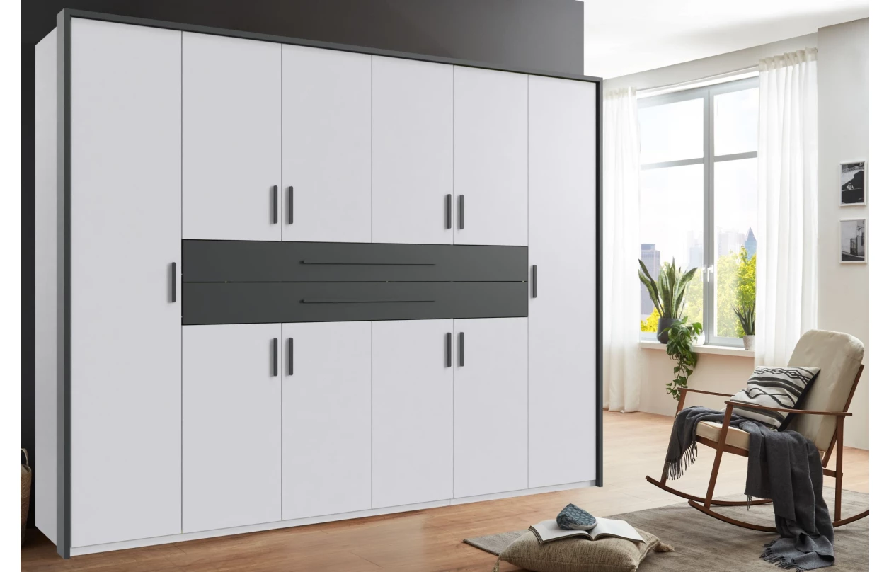Šatní skříň se zásuvkami Digit, 225 cm, béžová kašmír/dub artisan 80