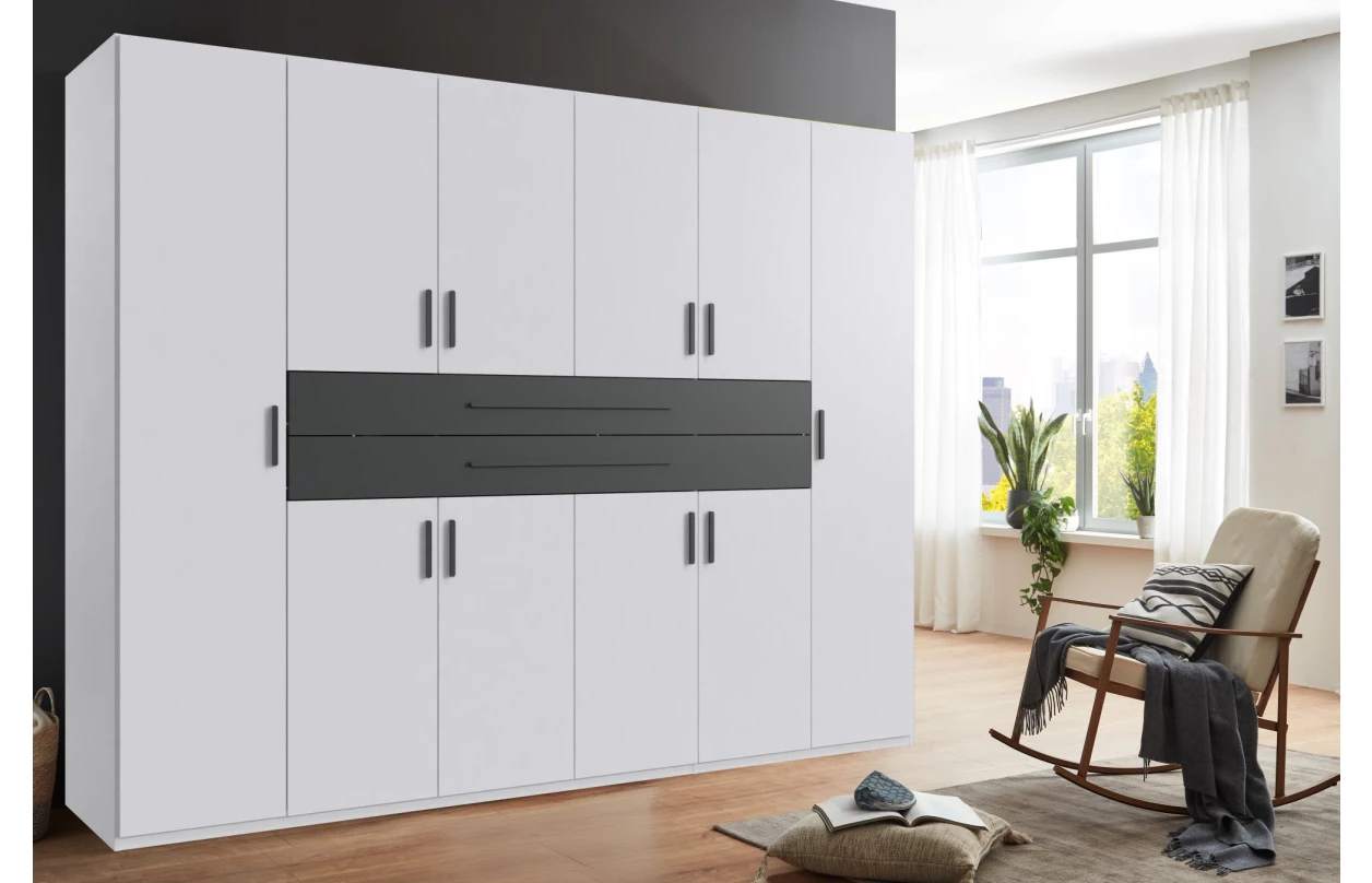 Šatní skříň se zásuvkami Digit, 225 cm, béžová kašmír/dub artisan 81