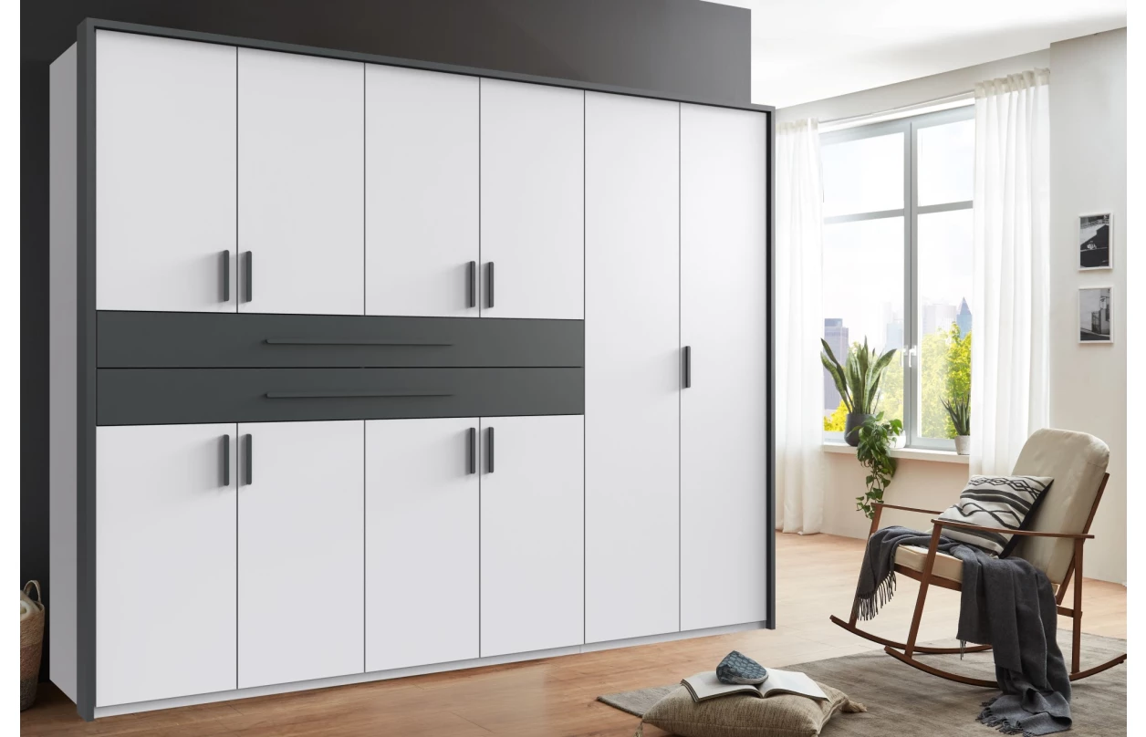 Šatní skříň se zásuvkami Digit, 225 cm, béžová kašmír/dub artisan 83