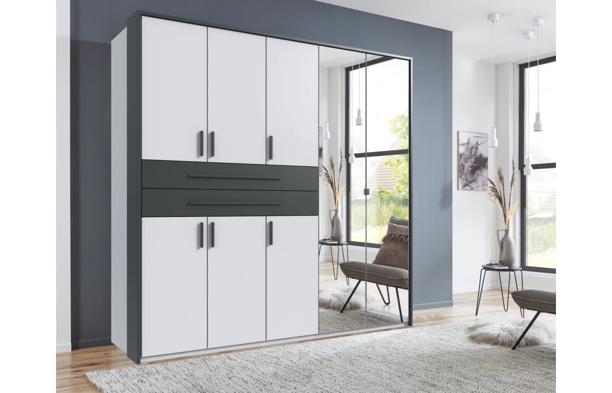 Šatní skříň se zásuvkami Digit, 225 cm, béžová kašmír/dub artisan 85