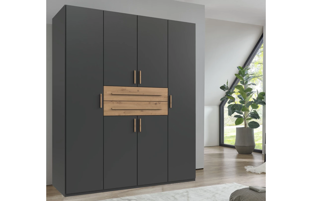 Šatní skříň se zásuvkami Digit, 225 cm, béžová kašmír/dub artisan 94