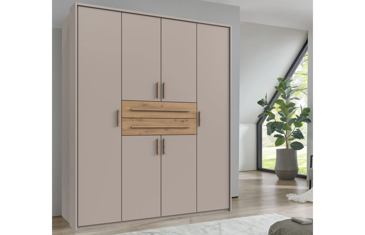 Šatní skříň se zásuvkami Digit, 225 cm, béžová kašmír/dub artisan 7