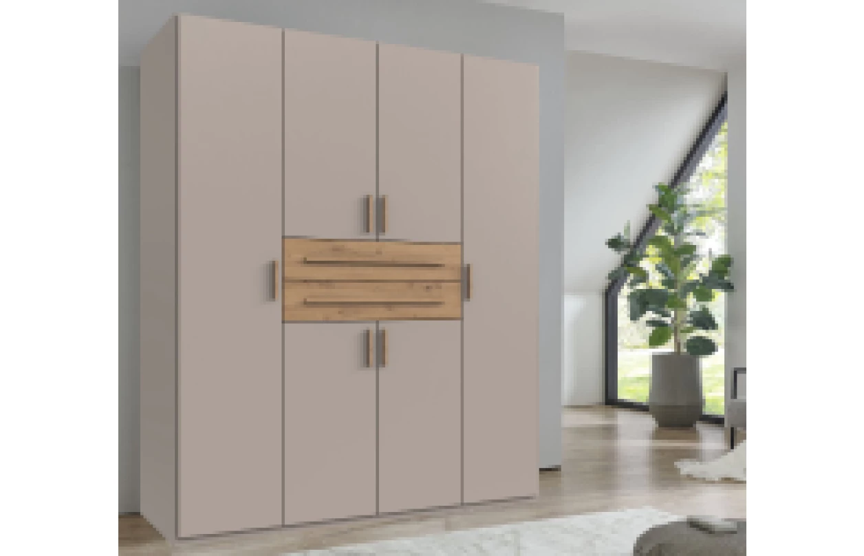 Šatní skříň se zásuvkami Digit, 225 cm, béžová kašmír/dub artisan 110