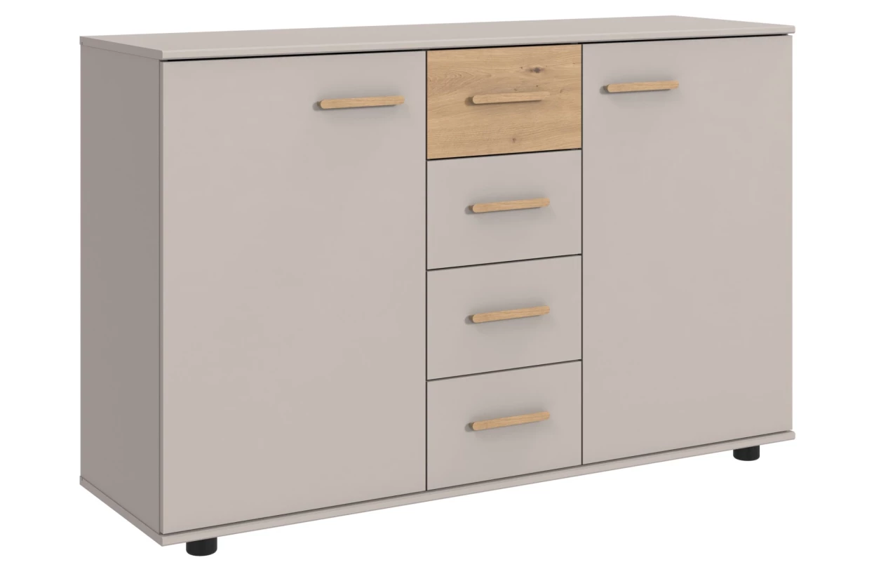 Šatní skříň se zásuvkami Digit, 225 cm, béžová kašmír/dub artisan 123