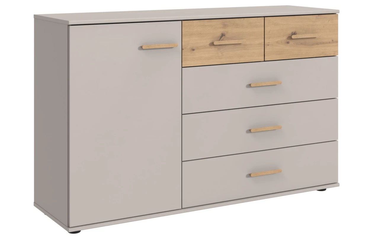 Šatní skříň se zásuvkami Digit, 225 cm, béžová kašmír/dub artisan 124