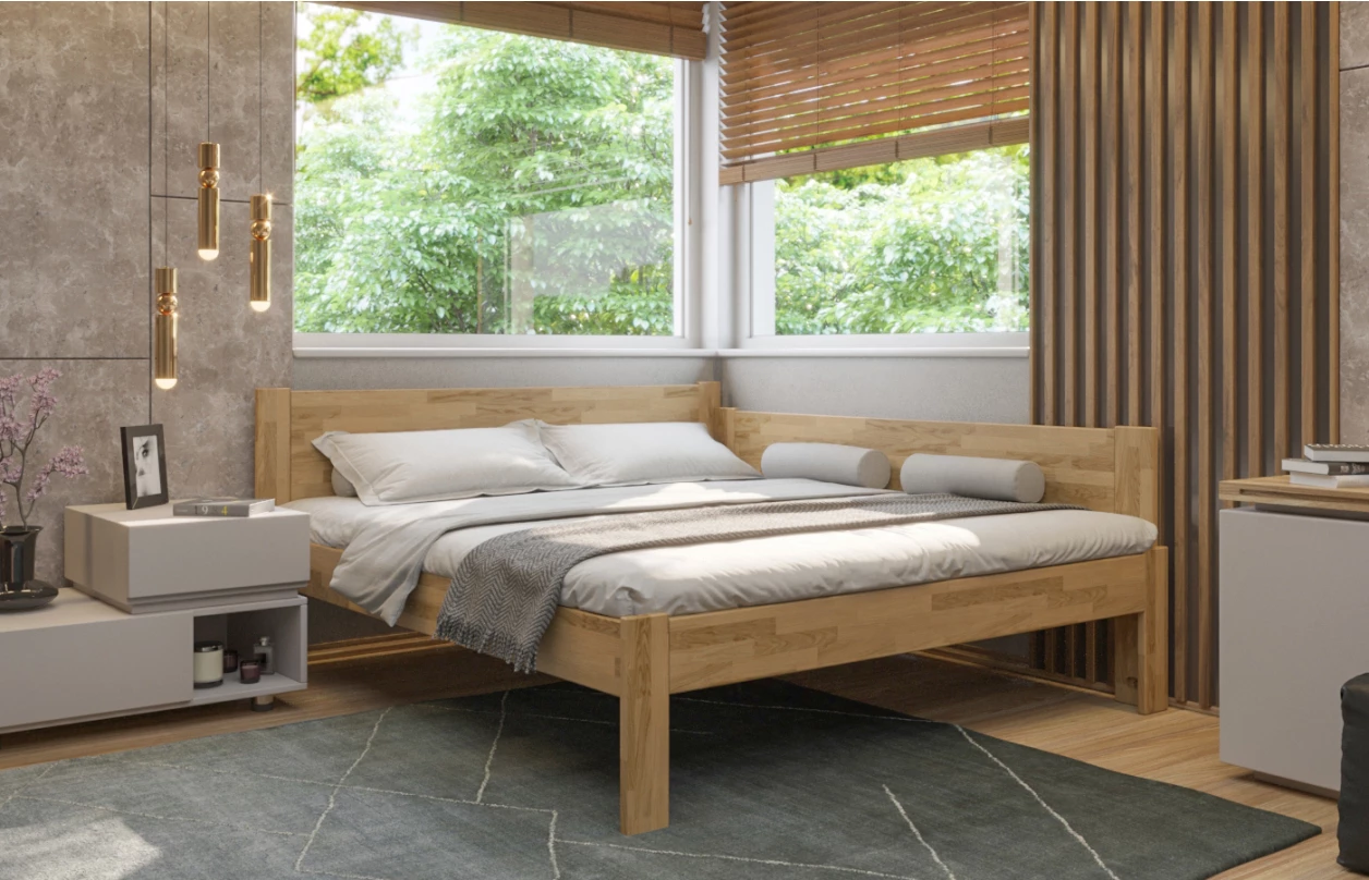 Rohová postel se zástěnou vpravo Fava P 180x200 cm, šedý buk 5