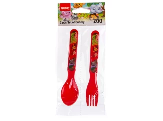 Dětský příbor Zvířátka ze zoo 13 cm, červený