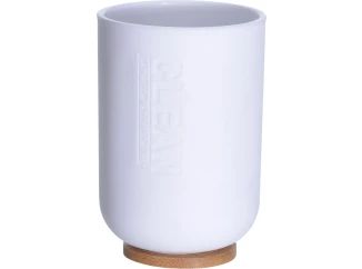 Kelímek na kartáčky bílý/bambus, 11 cm