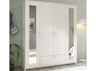 Šatní skříň se zrcadly Leporelo 156 cm, bílá mat