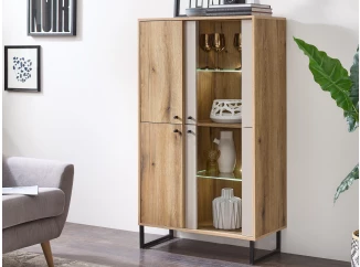 Vitrínová skříňka Cube, dub evoke/pískově šedá, s osvětlením