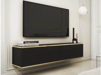 Závěsná TV skříňka Orfeo, 135 cm, černá/zlatá