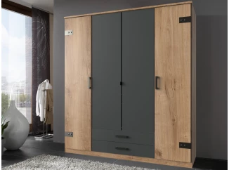 Šatní skříň se zásuvkami Cork, 180 cm, prkenný dub/grafit