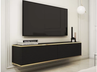 Závěsná TV skříňka Orfeo, 135 cm, černá struktura/zlatá