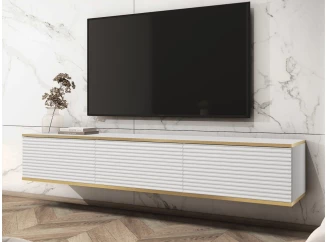 Závěsná TV skříňka Orfeo, 175 cm, bílá struktura/zlatá