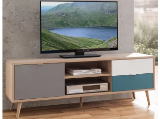 TV skříňka Cuba, dub/bílá/šedá/petrolejová