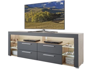 TV stolek Goal, dub artisan/šedý, s osvětlením