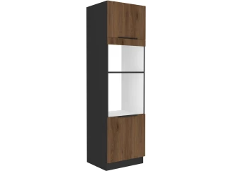 Vysoká skříň pro vestavnou a mikrovlnnou troubu Monza, 60 cm, ořech/černá