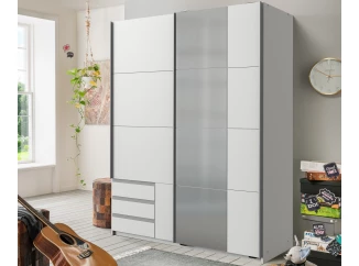 Šatní skříň se zrcadlem Emden, 135 cm, bílá