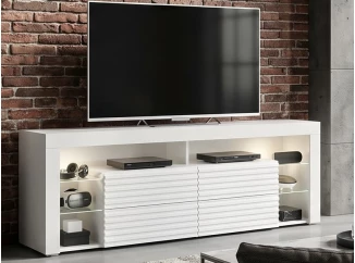 TV stolek Goal, bílý/lamely, s osvětlením
